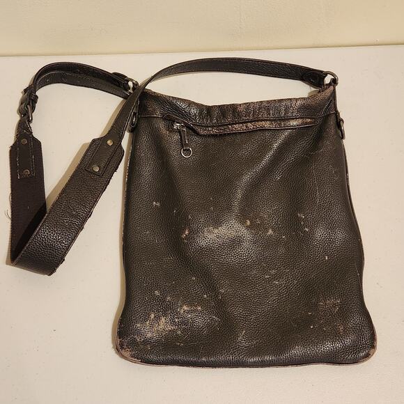 Ceannis Vintage Distressed Brown 100% Leather Large Crossbody Bag 90s Grunge - Picture 1 of 13